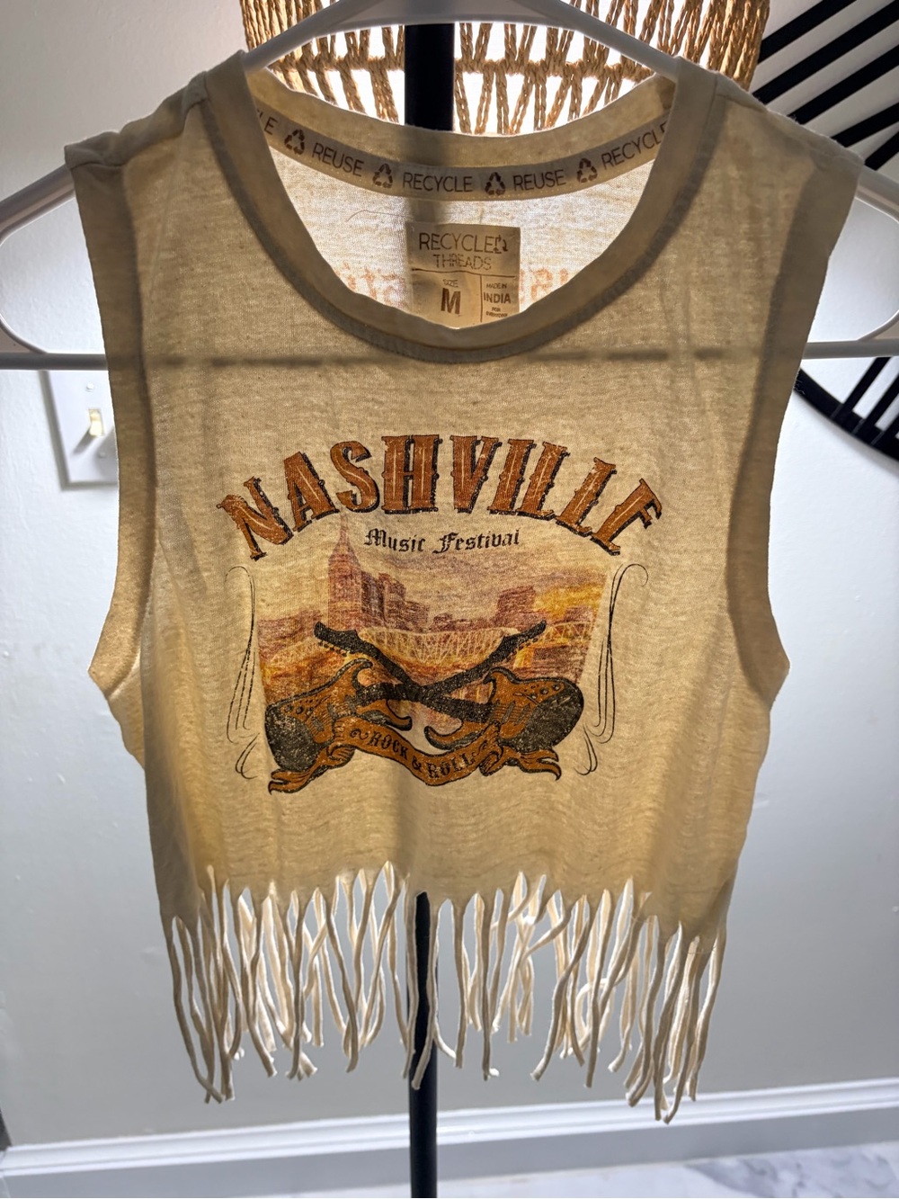 Nashville Music Festival Fringe Tank Top - Cream
